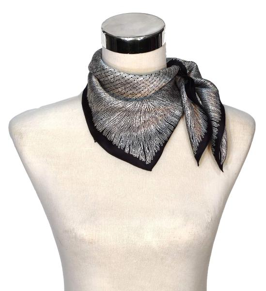 Foulard Shawl Silk Satin Geometric Black Grey